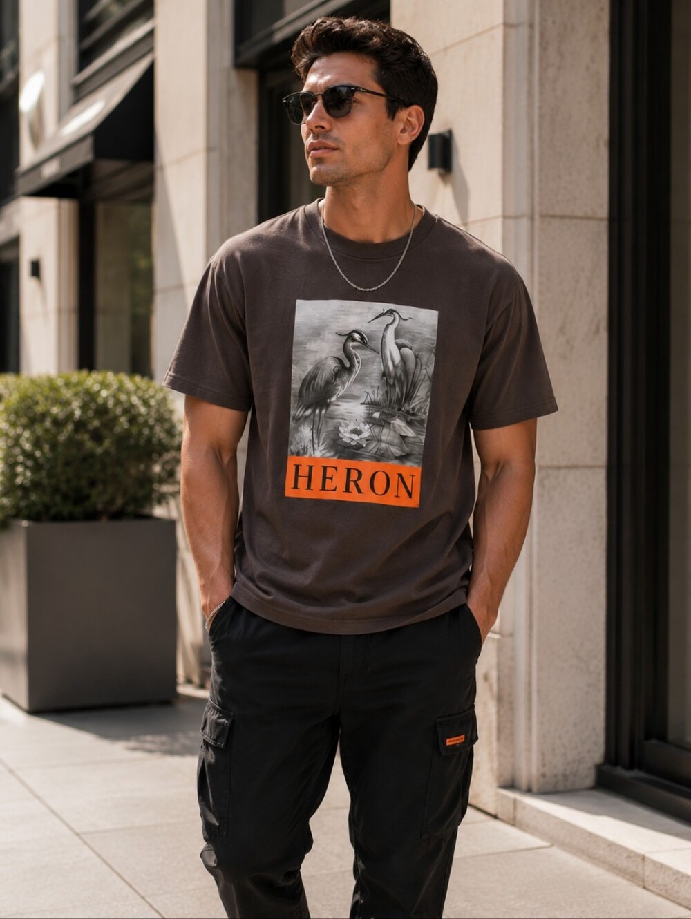 Heron Preston Heron Birds Graphic Tee Gray Brown Men’s XL NWOT
